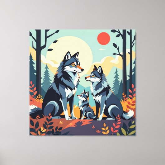 „Stolze Wolfsfamilie im Einklang der Natur“ Leinwanddruck (Vorderseite)