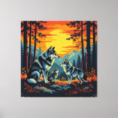 „Stolze Wolfsfamilie im Einklang der Natur“ Leinwanddruck (Vorderseite)