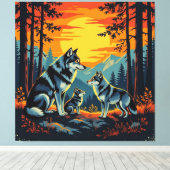 „Stolze Wolfsfamilie im Einklang der Natur“ Leinwanddruck (Insitu (Holzboden))
