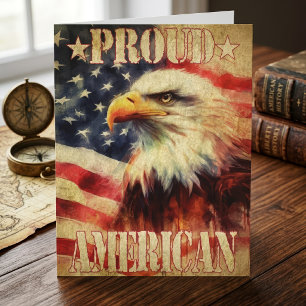 Stolzer Amerikaner. Weißkopfseeadler und Flagge de Dankeskarte