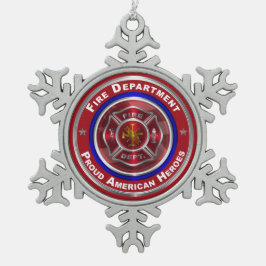 Stolzer amerikanischer Feuerwehrmann Schneeflocken Zinn-Ornament