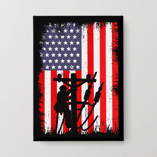 Stolzer amerikanischer Leitungsmonteur Patriotisch Button