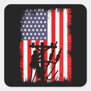 Stolzer amerikanischer Leitungsmonteur Patriotisch Quadratischer Aufkleber