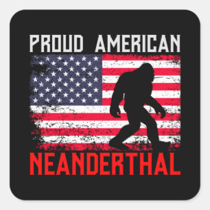Stolzer amerikanischer Neandertaler USA-Flagge & Quadratischer Aufkleber