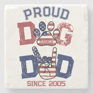 Stolzer amerikanischer USA-Hundepapa-US-Flagge-Lie Steinuntersetzer