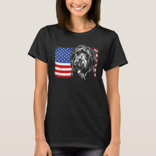Stolzer Bearded Collie Amerikanische Flagge Patrio T-Shirt
