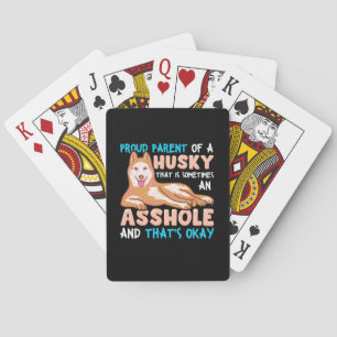 Stolzer Elternteil eines Husky-Hundes Spielkarten