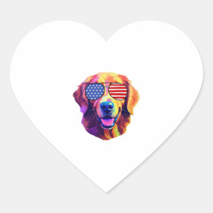 Stolzer Golden Retriever Amerikanische Flagge Sonn Herz-Aufkleber
