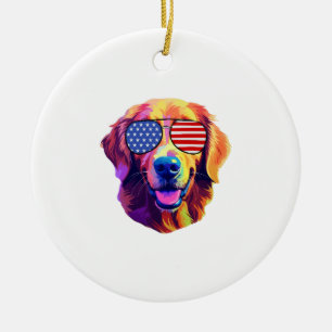 Stolzer Golden Retriever Amerikanische Flagge Sonn Keramik Ornament