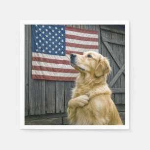 Stolzer Golden Retriever mit amerikanischer Flagge Serviette