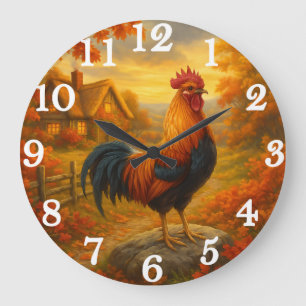 Stolzer Hahn in herbstlicher Landschaft Große Wanduhr