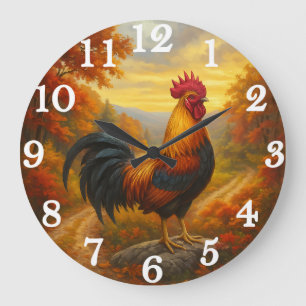 Stolzer Hahn in herbstlicher Pracht Große Wanduhr