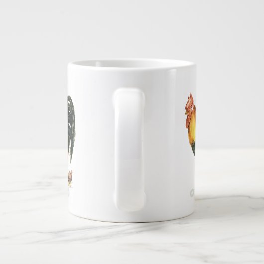 Stolzer Hahn mit Henne und Hühnern Jumbo-Tasse (Rückseite)
