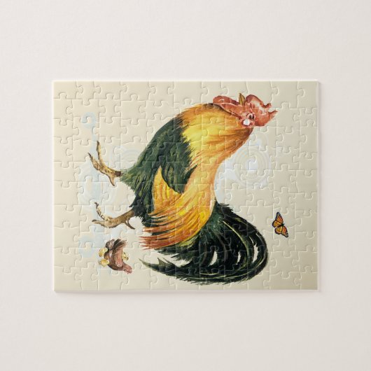 Stolzer Hahn mit Henne und Hühnern Puzzle (Horizontal)