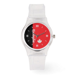 Stolzer Kanadier mit Namen und grauem Ahornblatt Armbanduhr