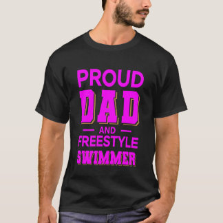 Stolzer Papa Freestyle-Schwimmer-Design Rosa Voll T-Shirt