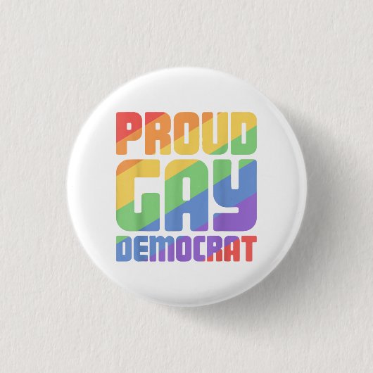 Stolzer schwuler Demokrat lustiger LGBT Button (Vorderseite)