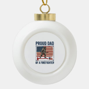Stolzer Vater eines Feuerwehrmanns Vintage-Flagge Keramik Kugel-Ornament