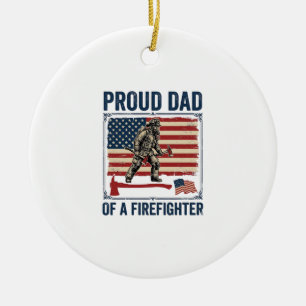 Stolzer Vater eines Feuerwehrmanns Vintage-Flagge Keramik Ornament