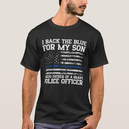 Stolzer Vater eines tapferen Polizeibeamten Blue L T-Shirt (Vorderseite)