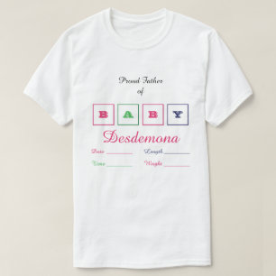 Stolzer Vater von Baby Mädchen Statistiken & Name T-Shirt