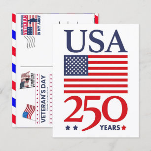 Stolzer Veteran 250 Jahre Amerika 1776 2026 Feiertagspostkarte