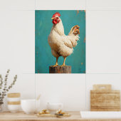 Stolzer weißer Hahn Poster (Küche)