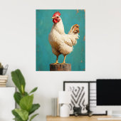 Stolzer weißer Hahn Poster (Heimbüro)