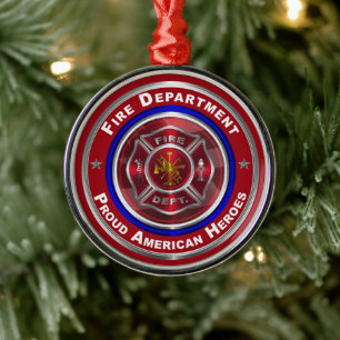 Stolzes amerikanisches Feuerwehrfeuer Weihnachten Ornament Aus Metall