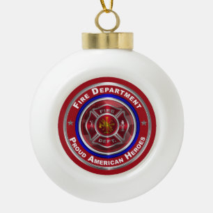 Stolzes amerikanisches Feuerwehrmann Keramik Kugel-Ornament