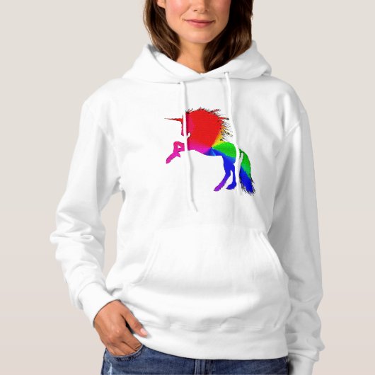 Stolzes Einhorn des farbenfrohen Bleiglasdesigns Hoodie (Vorderseite)