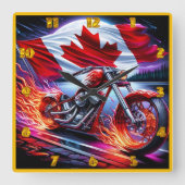 Stolzes kanadisches Motorrad bei Sonnenuntergang Quadratische Wanduhr (Vorderseite)