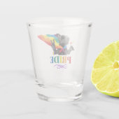 Stolzes Party Hund in Regenbogenkap Schnapsglas (Rückseite)