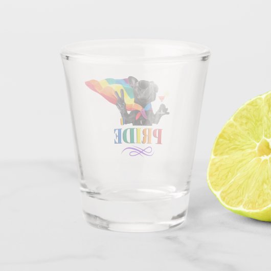 Stolzes Party Hund in Regenbogenkap Schnapsglas (Rückseite)