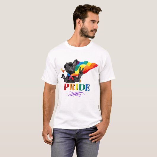 Stolzes Party Hund in Regenbogenkap T-Shirt (Vorne ganz)