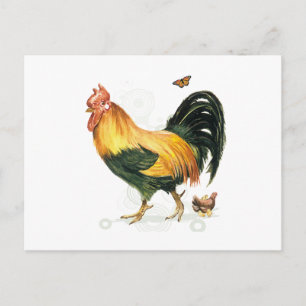 Stolzes Rooster mit Hühnern und Hühnern. Postkarte