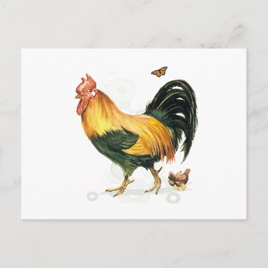 Stolzes Rooster mit Hühnern und Hühnern. Postkarte (Vorderseite)