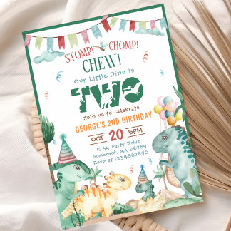 STOMP CHOMP AND CHEW Dinosaurier 2. Geburtstag Einladung