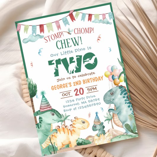 STOMP CHOMP AND CHEW Dinosaurier 2. Geburtstag Einladung