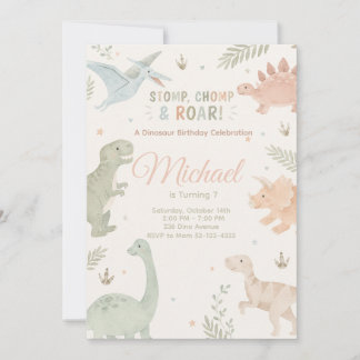 Stomp Chomp And Roar Dinosaur Invitation Editable Einladung