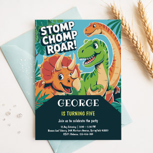 Stomp Chomp Brüll Lustige süße Dinos 5. Geburtst Einladung