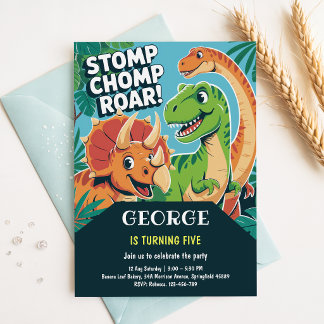 Stomp Chomp Brüll | Lustige süße Dinos 5. Geburtst Einladung