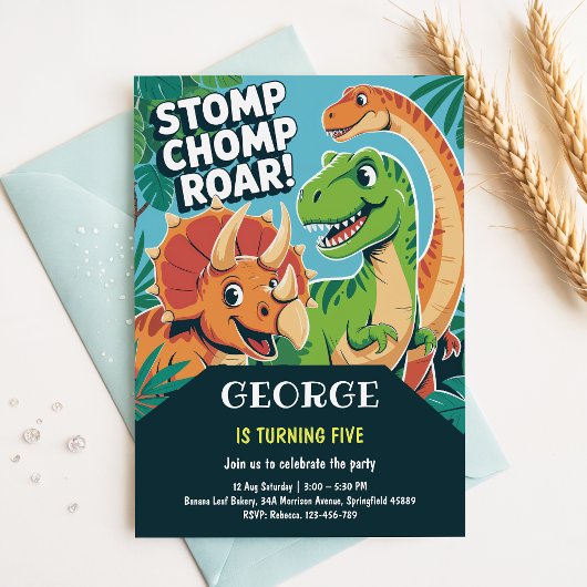Stomp Chomp Brüll | Lustige süße Dinos 5. Geburtst Einladung
