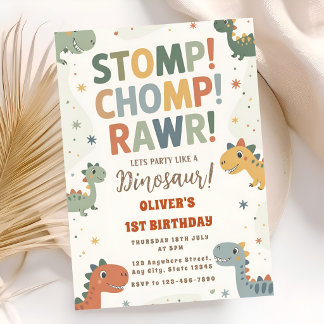 Stomp Chomp Dino-Spaß zum 1. Geburtstag Einladung