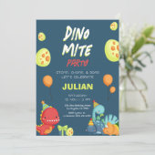 Stomp Chomp Dinomite Party Dinosaur Geburtstag Einladung (Stehend Vorderseite)