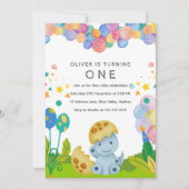 Stomp chomp Dinosaur 1. Geburtstag Einladung (Vorderseite)