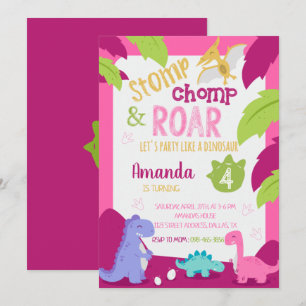 Stomp & Chomp Girl Dinosaurier Einladung zum Gebur
