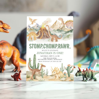 Stomp Chomp Rawr Boy Dinosaur 1. Geburtstags-Party Einladung