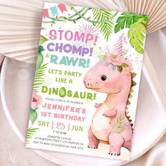 Stomp Chomp Rawr! Dinosaur 1. Geburtstags-Party Gi Einladung