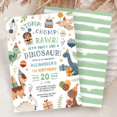 Stomp Chomp Rawr Dinosaur 1st Birthday Party Boy Einladung
